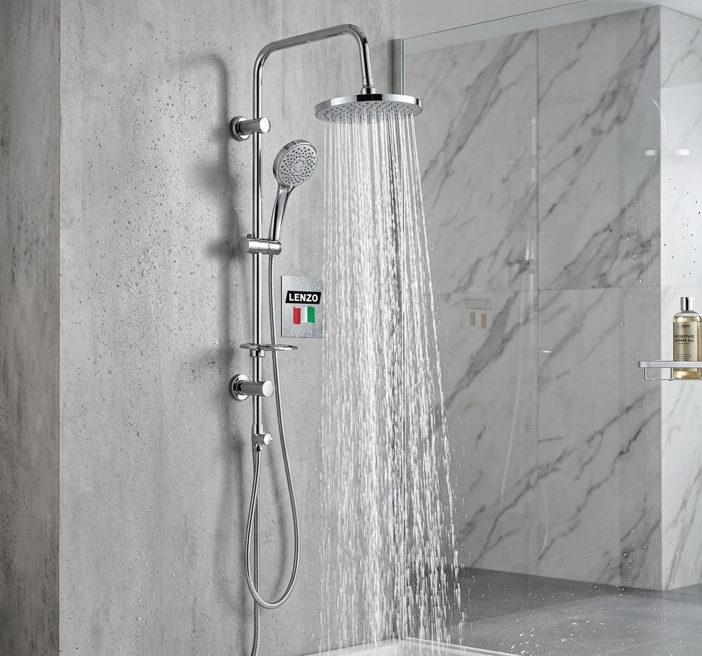 Lenzo Luxury Shower Column Set with Rain Shower & Handheld Shower โ Chrome Finish