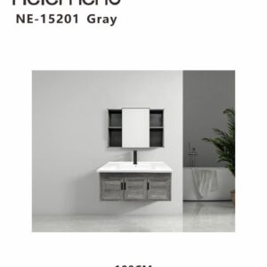 Helemend NE-15201 Gray Wall Mounted Bathroom Vanity Cabinet Set with Mirror – 100CM Modern Wash Basin Unit