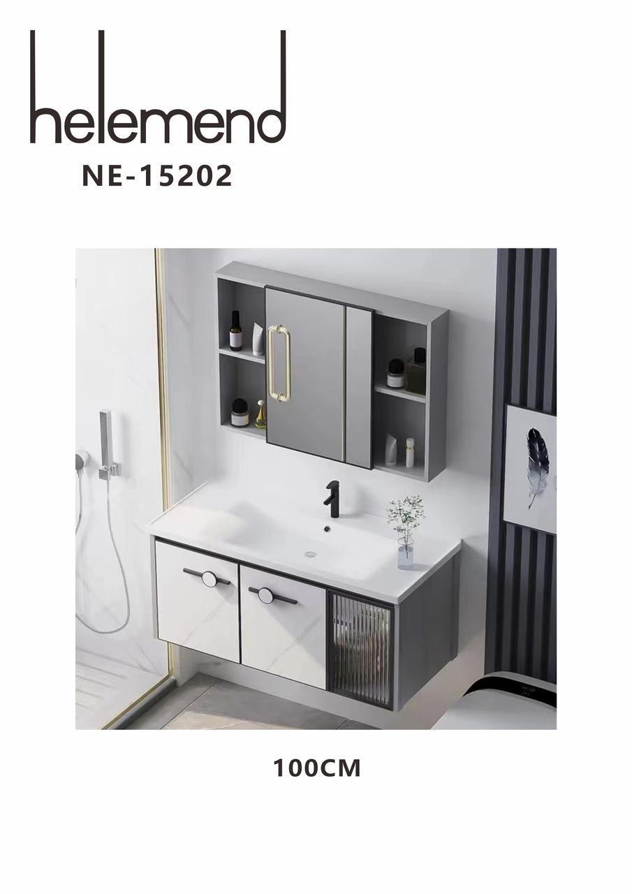 Helemend NE-15202 Wall Mounted Bathroom Vanity Cabinet Set with Mirror Storage 100CM Modern Wash Basin Unit