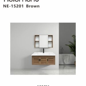 Helemend NE-15201 Brown Wall Mounted Bathroom Vanity Cabinet Set with Mirror – 100CM Modern Wash Basin Unit