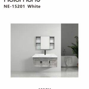 Helemend NE-15201 White Wall Mounted Bathroom Vanity Cabinet Set with Mirror – 100CM Modern Wash Basin Unit