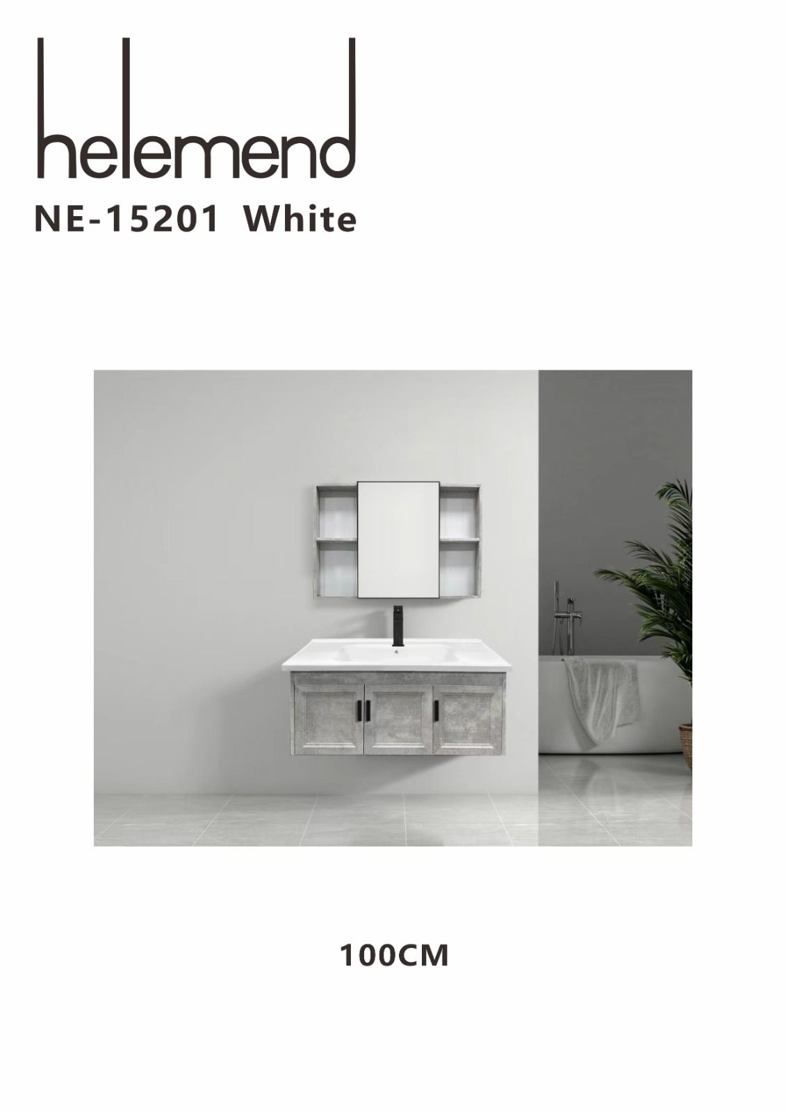 Helemend NE-15201 White Wall Mounted Bathroom Vanity Cabinet Set with Mirror โ 100CM Modern Wash Basin Unit