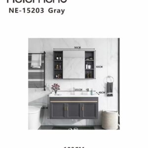 Helemend NE-15203 Gray Wall Mounted Bathroom Vanity Cabinet Set with Mirror – 100CM Modern Wash Basin Unit