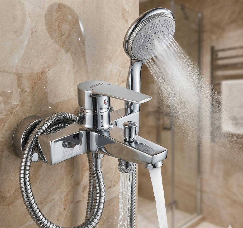 Lenzo Modern Chrome Bath Mixer Tap Set with Handheld Shower โ Wall Mounted Bathroom Faucet
