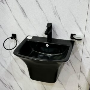 Modern Black Wall Mounted Wash Basin with Matte Finish