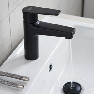 LENZO Matte Black Single Lever Basin Mixer Tap for Bathroom Wash Basin