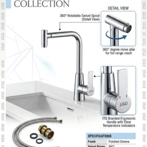 ITG Basin Mixer Faucet – 360° Rotatable Swivel Spout, Polished Chrome Finish