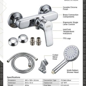 ITG Bath Mixer Set with Hand Shower – Chrome Finish Single Lever Mixer