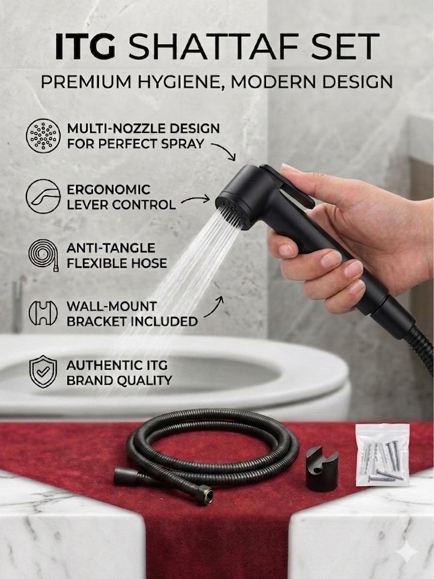 ITG Premium Shattaf Set – Handheld Bidet Sprayer with Flexible Hose & Wall Bracket
