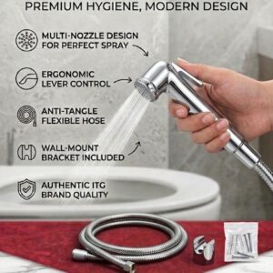 ITG Premium Chrome Shattaf Set – Handheld Bidet Sprayer with Flexible Hose & Wall Bracket